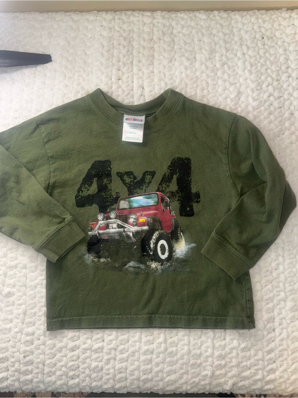Children's Olive Green 4x4 Truck Long-Sleeve Tee - okie dokie